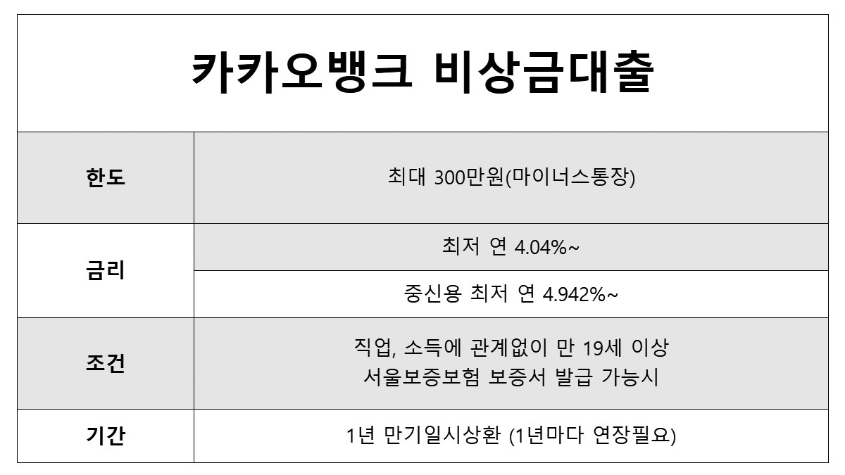 직업이나 소득에 관계없는 카카오뱅크 비상금대출 